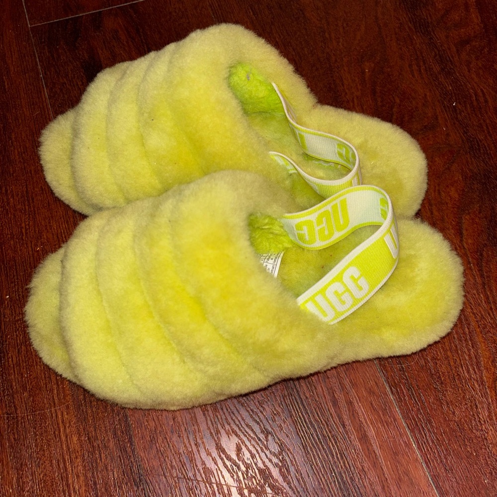 UGG Womens Lime Green Shearling Slippers